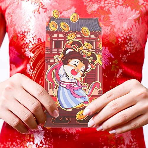 Чантата Коледни Червени Пликове, Пакети: 6шт Китайски Щастливи Парични Пликове празника на Пари Хунбао 2022 Година Пари Чанти Сватбени