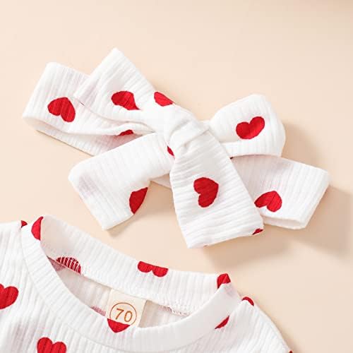 ADXSUN/ Облекло за Свети Валентин за Малки Момичета, Гащеризон с принтом на Сърцето + Разкроена Панталони + Превръзка На