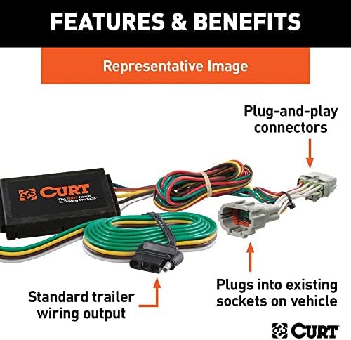 CURT 56044 Обичай 4-Пинов Теглене на кабели ремарке от страна на автомобил, Подходяща за някои Cadillac CTS Седан, Купе, Черен