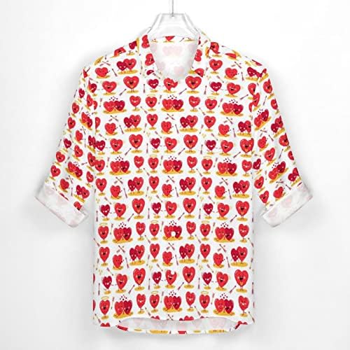 Мъжка Риза с Дълъг Ръкав и Копчета на Лацканах на Свети Валентин, Модни и Ежедневни Риза с 3D Цифрово Принтом във Формата на