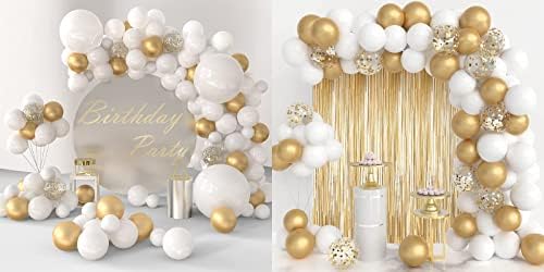 JOYYPOP Комплект Гирлянди от Балони от Бяло Злато със Златен Завесата От Мишуры Балони от Бяло Злато за Бяла и Златна Сватба, Рожден