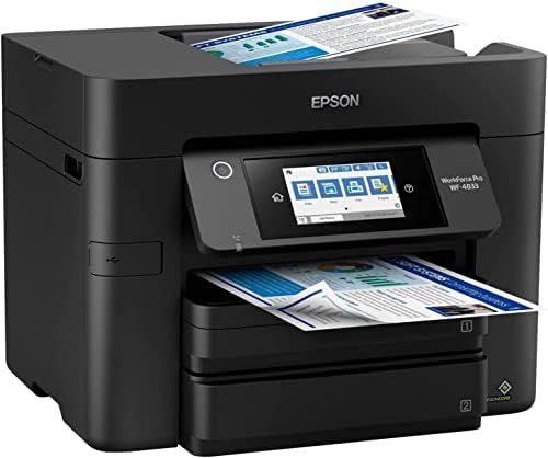 Epson Workforce Pro WF-4833 Безжичен Цветен мастилено-струен принтер, копир, факс, за да сканирате копия в черен цвят - 4,3 LCD дисплей,