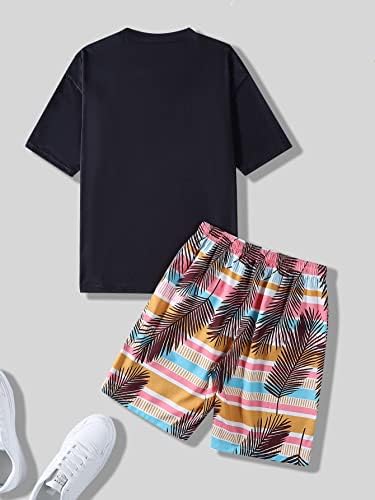 Floerns Мъжки Облекла от 2 теми, Тениска с Графичен Принтом, Спортни къси Панталони за съвсем малък, Комплект от Черни Тропически