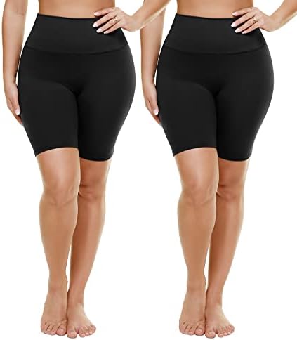 TNNZEET 2 опаковки Байкерских шорти размер на Плюс с висока талия 8 инча за жени —Мазни Меки Черни къси Панталони за йога (2X,