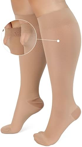 Прозрачни Компресия чорапи AKSO MEDICOS, Компресия чорапи големи размери (2XL-3XL) 20-30 мм hg.ст., Много широки Чорапи до коленете, които подобряват кръвообращението, Разширени