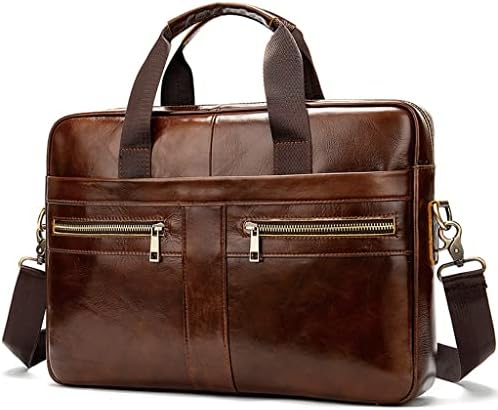 Мъжка чанта WDBBY, мъжки портфейл от естествена кожа за лаптоп, Мъжка Кожена чанта, Бизнес-портфейл за документи (Цвят: 101 тъмно кафяво)