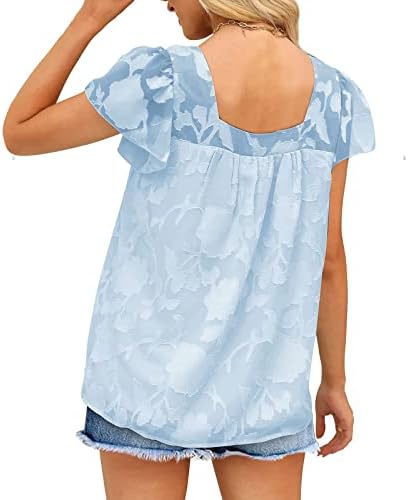 Модна Тениска за Жени С Квадратни деколтета, Дантелени Мрежести Блузи с Къс Ръкав, Обикновена Риза 2023, Летни Елегантни Блузи