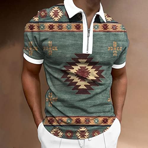 Тениска Поло Aztec Мъжки Western Tribal 2023 Летни Ежедневни Ризи с Къс Ръкав с цип и деколте, Свободно Намаляване на