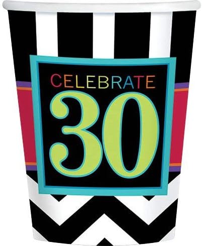 Задължителни Картонени чаши с шевронами и ленти за честването на 30-годишнината си, Опаковка по 8 броя, Мулти, 9 Грама, Хартия