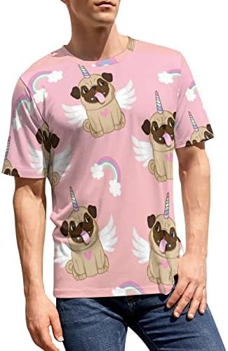 Мъжки t-shirt Unicorn Pug Ange с къс ръкав и кръгло деколте, Ежедневни Тениска