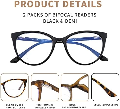 Бифокални очила за четене LKEYE, женски котешко око, сини компютърни прогресивно четци с прозрачна горна част, стилни очила голям
