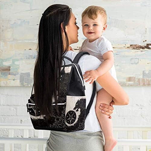 Чанта за Памперси Black Wolf Art Baby Чанта за Свободни Мама и Татко за гледане На Дете