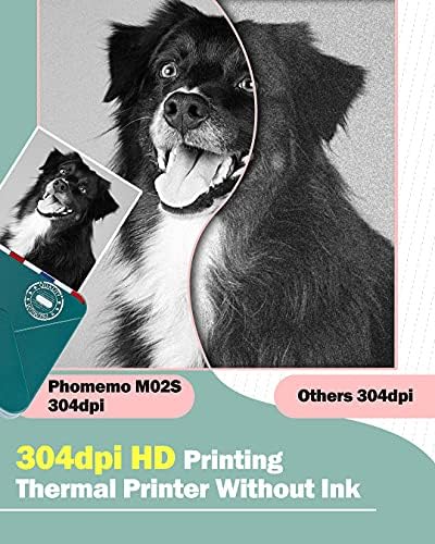 Джобен принтер Phomemo M02S с резолюция 304 точки на инч - Подобрена Термопринтер HD Bluetooth, черно-бял Распечатываемый