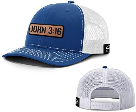 Our True God John 3:16 Кожена Окото Шапка с Нашивкой Отзад - бейзболна шапка за Мъже, Дишаща Мрежа Шапка с Регулируема Каишка-Капаче