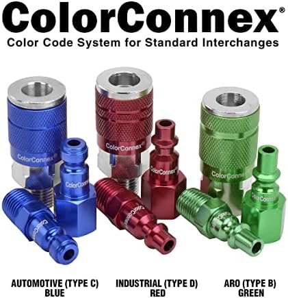 Комплект съединител и штекеров ColorConnex, ARO Type B, 1/4 NPT, Зелено, от 3 части - A71452B