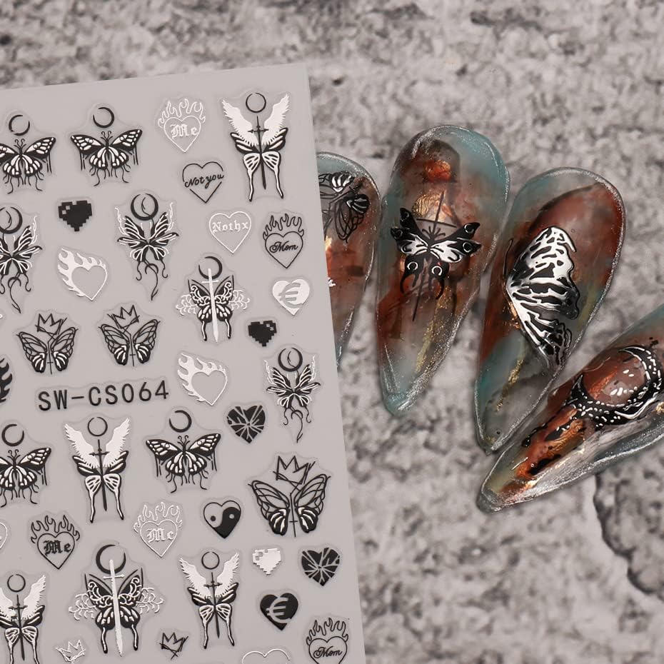 9 Листа Стикери за дизайн на ноктите с пеперуди и Рисунки, 3D Стикери за нокти с пеперуди и Луната, Самозалепващи Аксесоари за Декорация