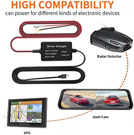 USB Dash Cam Комплект кабели Dash Cam Комплект кабели Mini USB Адаптер 12 В‑30 до 5 Безопасен за Огледално-рефлексен фотоапарат,