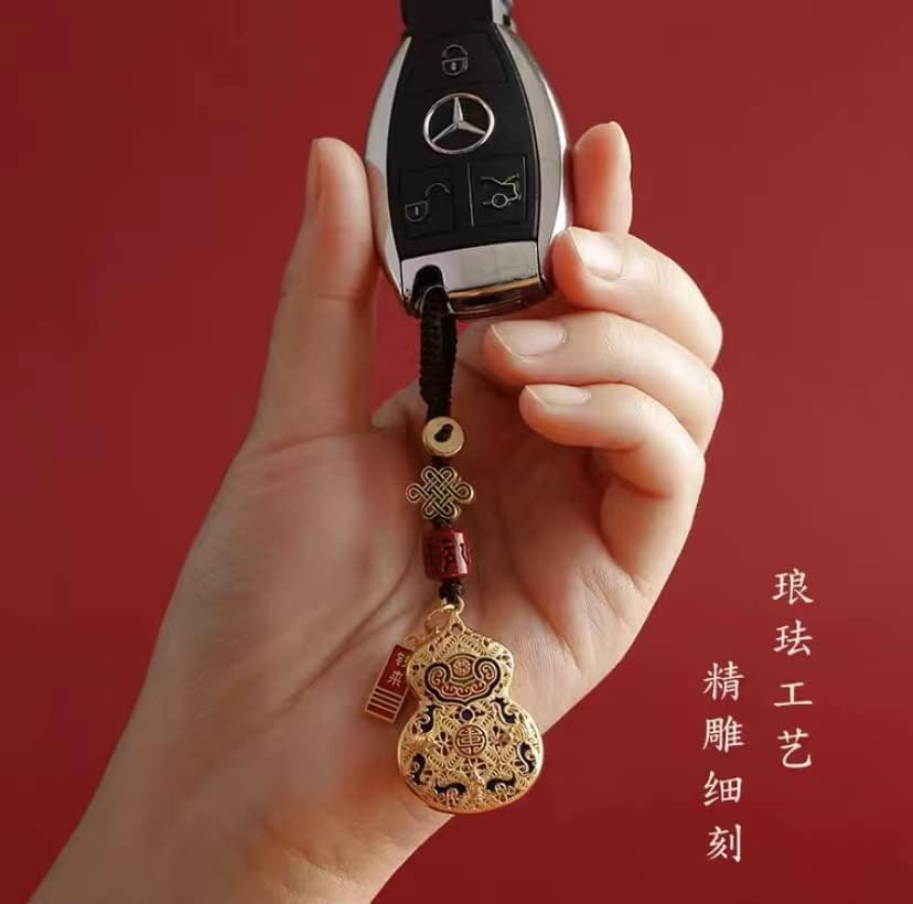 zhangruixuan-Shop 铜葫芦创意汽车钥匙挂件情侣钥匙扣饰品包包吊挂坠男女(纯铜吉祥红葫芦招财福猫)