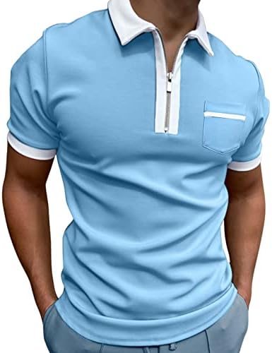 XXBR Риза с къси ръкави с цип за мъже, 2022 Нови Летни Блузи за голф с цип 1/4, Ежедневни Риза с Къс ръкав и Преден джоб