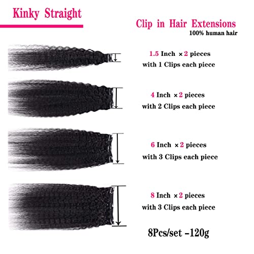 Кудрявая директен шнола за коса разширения за черни жени, 18 инча, за изграждане на истински човешки коси, 8 парчета, 120 г натурален черен