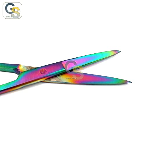 Комплект от 10 различни Цветни Титанови ножица Rainbow IRIS 4,5 от преки и извити Неръждаема Стомана, от G. S ONLINE STORE