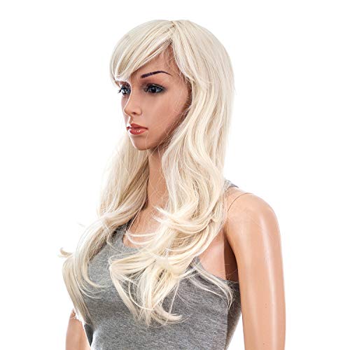 SWACC 26-Инчов Дълги къдрави коси Вълнообразни Синтетични Перука за Cosplay, Цветна Перука за Жени с Шапочкой за Перука (Platinum Blond)