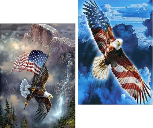 Clendo 2 Опаковки Диамант Комплекти за Рисуване за възрастни, НАПРАВИ си сам Орел Американски Флаг Скъпоценен Камък Художествена