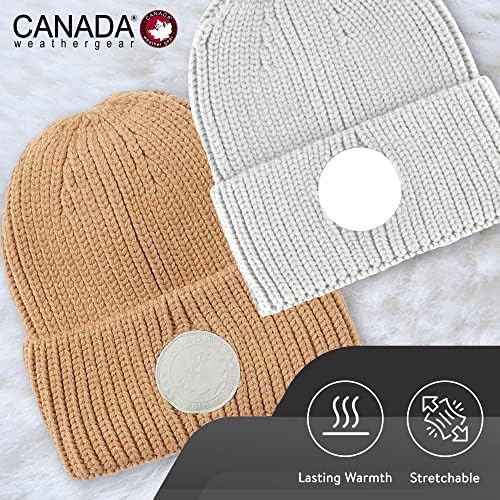 Вязаная дамски шапка CANADA WEATHER GEAR - Single Зимна шапчица-Бини - Мека и Топла Зимна шапка с белезници с червено лого