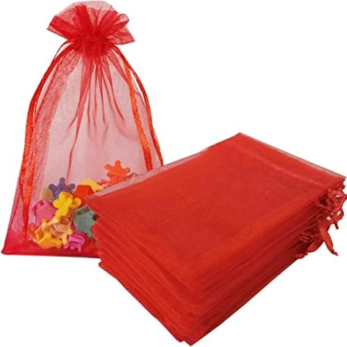 Partunay 25 Червени Торбички От Органза 5x7 инча, Коледен Пакет За подаръци от Бонбони, Подарък Чанта Shagun, Сватбени Чанти за Коледни