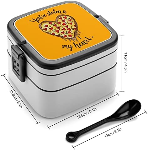 I Love Pizza Сърце Print All in One Bento Box Контейнер за Вечеря за Възрастни с Лъжица за Училище/Работа/Пикник