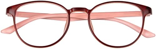 1 Опаковка от Очила за четене в розова кръгла рамки за жени с пружинным тръба на шарнирна връзка, Сини затъмнени Компютърни очила за четене