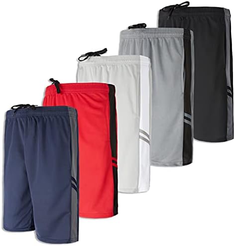 Real Essentials 5 Опаковки: Мъжки Окото спортни шорти Performance Gym с джобове (S-3X)