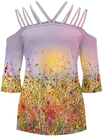 Блуза, Тениска Дамски Лято Есен 2023 Облекло Модерен Памук Топ с Кръгло деколте и Цветен Модел, с Къс Ръкав 9F 9F