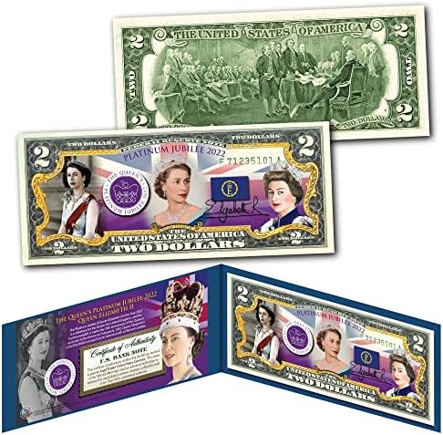 Platinum Юбилей на кралица Елизабет II 2022, 70-годишнина, Двухдолларовая банкнота, Без да се прибягва, Специално издание, Коллекционный