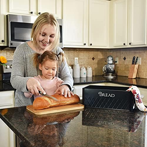 Хлебница Baking & Beyond с капак от Бамбукова дъска за табла, Компактен Хлебница с размер 13 x 7,5 x 5 инча за кухненски плотове, Титуляр