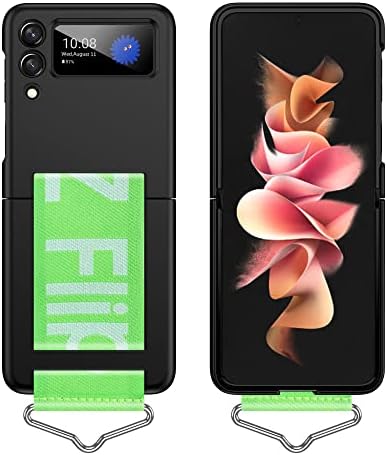 Калъф за мобилен телефон, съвместим с Samsung Galaxy Z Flip 3, калъф-поставка за гривна, Ултратънък калъф Z Flip 3, с каишка за ръка,