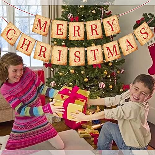 Весела Коледна Украса за Банери - за Многократна употреба Коледни Панделки, Висящи Банери на Открито на Закрито за Коледната Декорация на Дома,
