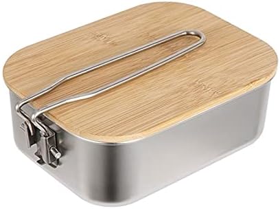 AMAYYAbdh Bento Box Открит Обяд-Кутия От Неръждаема Стомана С Дървена Капак на Преносим Калъф За дъска за Табла За Пикник