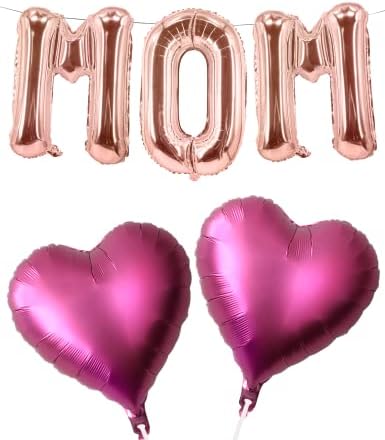 Гигантски 40 Инч(и) Банер с балони за майка, Подарък за Деня на майката, с Надпис Мама от Розово Злато, Балон от Алуминиево Фолио със сърцето,