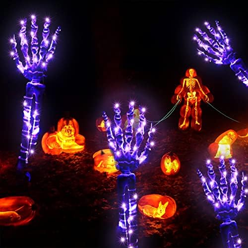 LitHome Осветени от Ръцете на Скелета Фенери на Хелоуин на Открито, 8 Режима на осветление Лилаво Струнни Светлини Осветяват Ръка