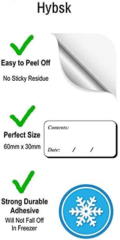 Hybsk Лесно Премахва етикети за фризера - За съхранение на замразени продукти 100 бр. Етикети, които не оставят лепкави следи след