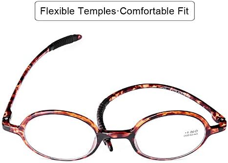 DOOViC Кръгли Очила За Четене Гъвкави, Леки Очила за Четене Модерен Дизайн Костенурка за Мъже и Жени + 2,25 Сила