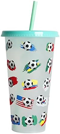BLMIEDE Креативна Чаша за вода, Футболната чаша, Пластмасова Слама чаша, Футболна Пластмасова Прозрачна Слама чаша, 710