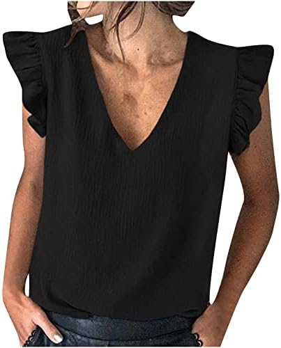 2023 Дрехи Без Ръкави с V Образно Деколте Ежедневно Основна Блуза с Баской, Тениска за Момичета, Есента-Годишният Топ B5 B5
