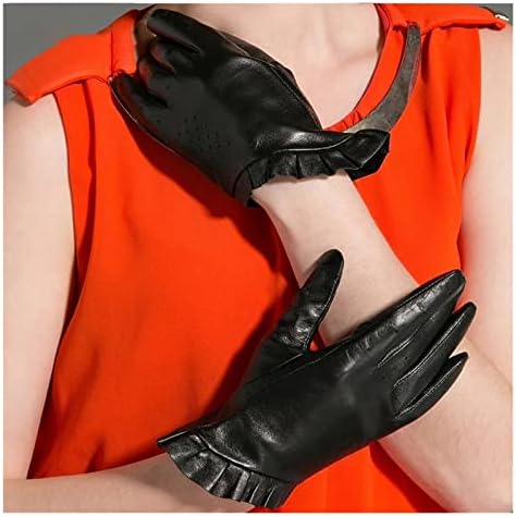 Зимни Кожени ръкавици XBWEI, Дамски ръкавици от тънка лигавицата, Топли Меки Дантелени ръкавици за шофиране (Цвят: D, Размер: