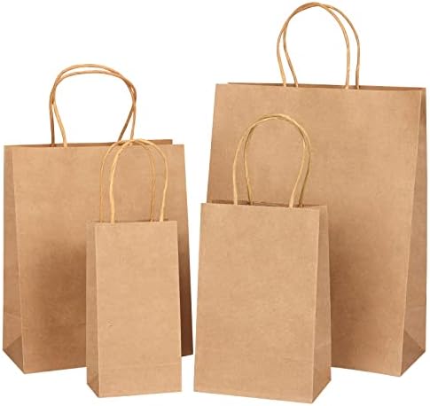 TOMNK 40шт Кафяви Хартиени торби с дръжки от Смесен размер от крафт-хартия, Подаръчни Торбички на Едро за подаръци, Пазаруването,