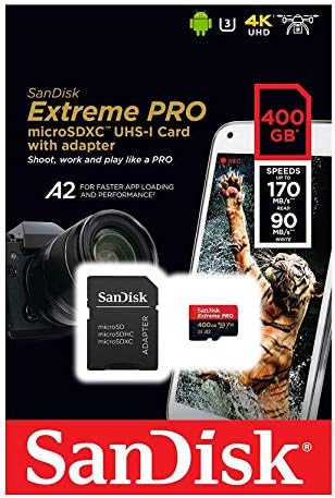 Карта памет SanDisk 400GB microSDXC Extreme Pro Работи с камера GoPro Hero8 Black, Max 360 Action Cam U3 V30 4K Class 10 (SDSDQXCZ-400G-GN6MA)