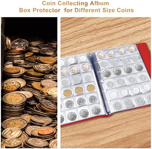 KINBOM 480 Джобове Кожена Книга, за да събира монети, 30х30 мм/1,2 x 1,2 инча Титуляр за събиране на монети Албум на 20 Страници Организатор