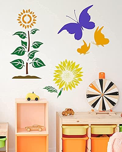 За многократна употреба Цветни Листове Futung, 20PCS Шаблони за Рисуване върху Дърво, Пеперуди и Слънчогледи, Цветя САМ Художествени