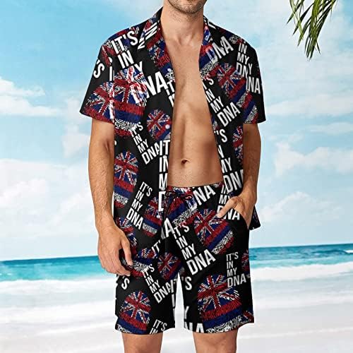 Това е в моята ДНК, Флаг на щата Хавай, Мъжки Плажни дрехи от 2 теми, Хавайска Риза с копчета с къс ръкав и къси Панталони, Костюми
